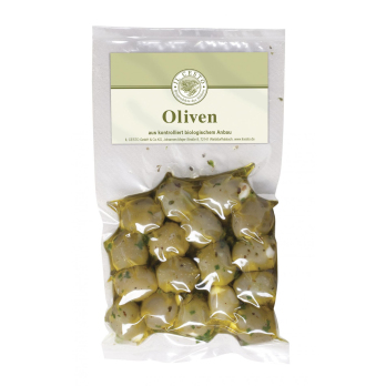 Griech. Oliven mit Knoblauch gefüllt, Beutel