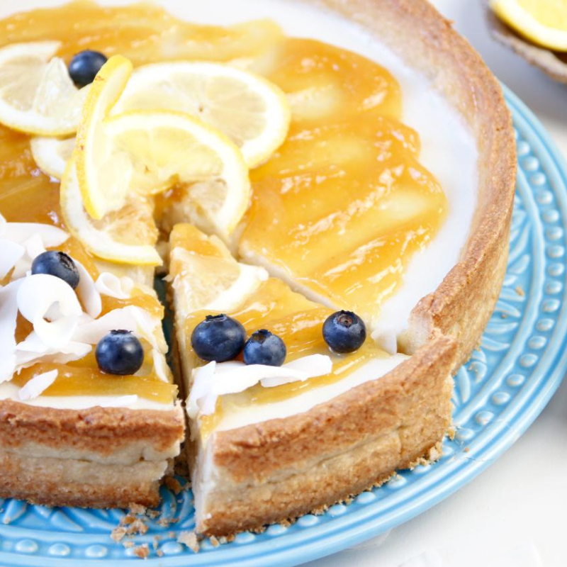 Lemon (Curd) Tarte mit Kokos & Heidelbeeren